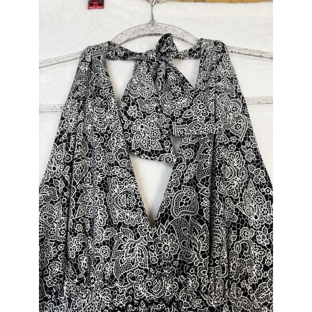 BCBGMaxazria Womens Halter Spring/Summer Dress Stretch Floral Black/White Size L - Picture 5 of 16